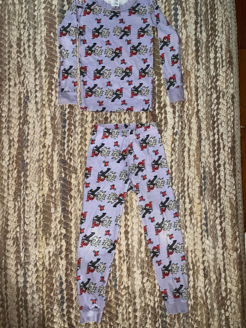 Hanna Andersson Lavender Superhero Print Pajama Set with Red and Black Accents